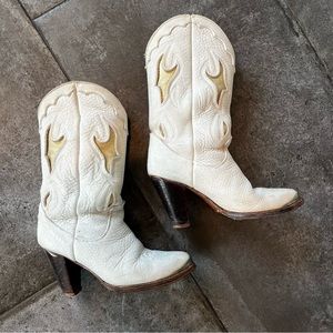 Vintage White & Gold cowboy boots